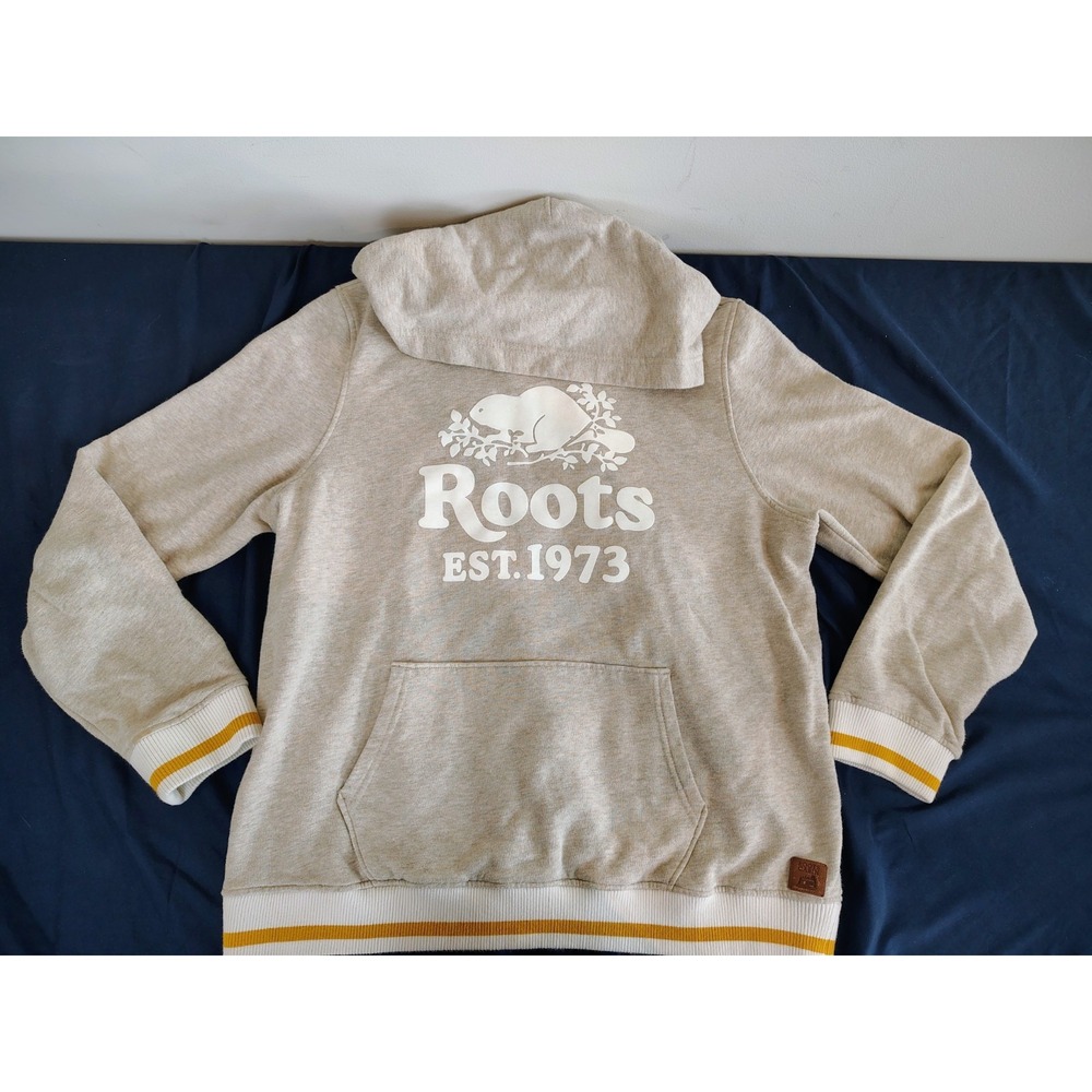Roots Cabin Canada Pullover Hoodie Sweater Cotton Blend Oatmeal Beige XL